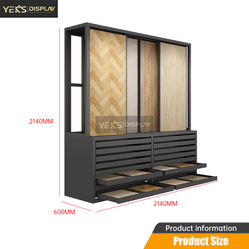 High Quality New Customized Granite Stone Wooden Flooring Pull Push Display Rack Stand Combination Cabinet for Showroom