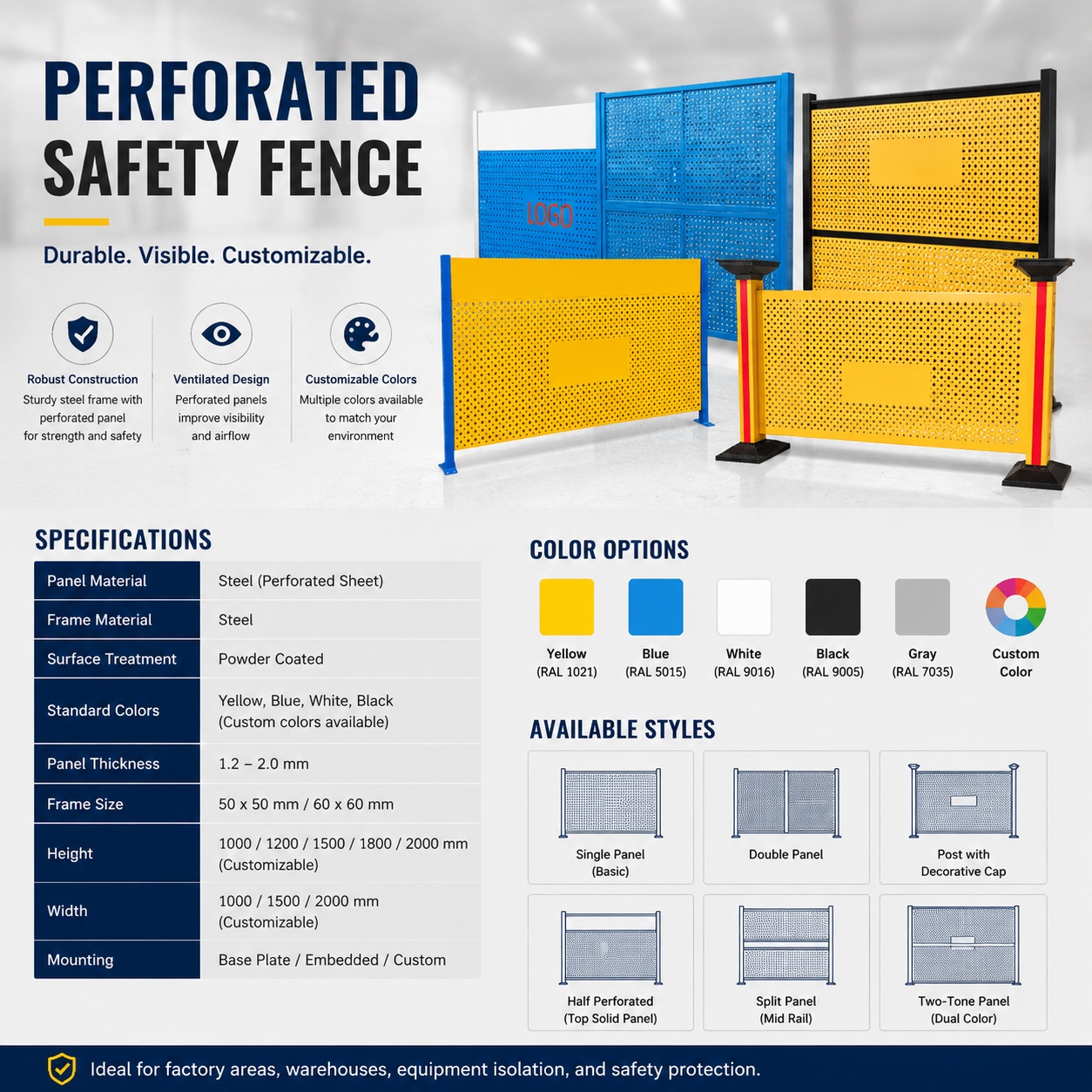 Modular Industrial Safety Fence Perforated Metal Barrier Panel Workshop Divider Factory Equipment Separation Controlled Access