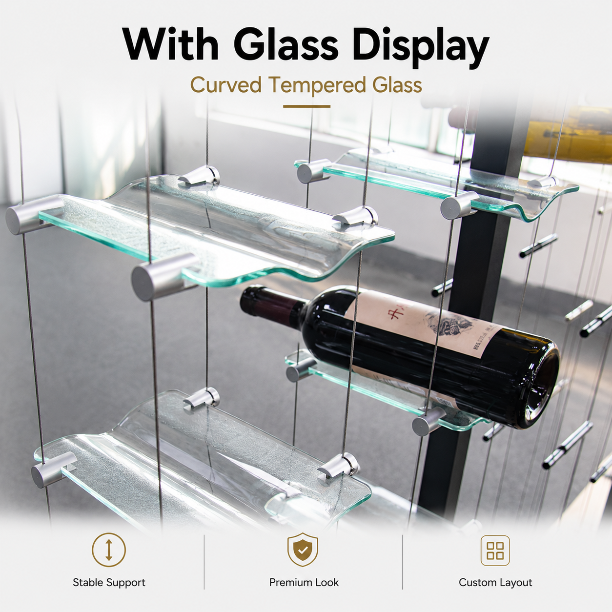 Wine Bar Cabinet Cable Display Rack Restaurant Villa Cellar Wine Wall Cabinet Custom Size Factory Supply
