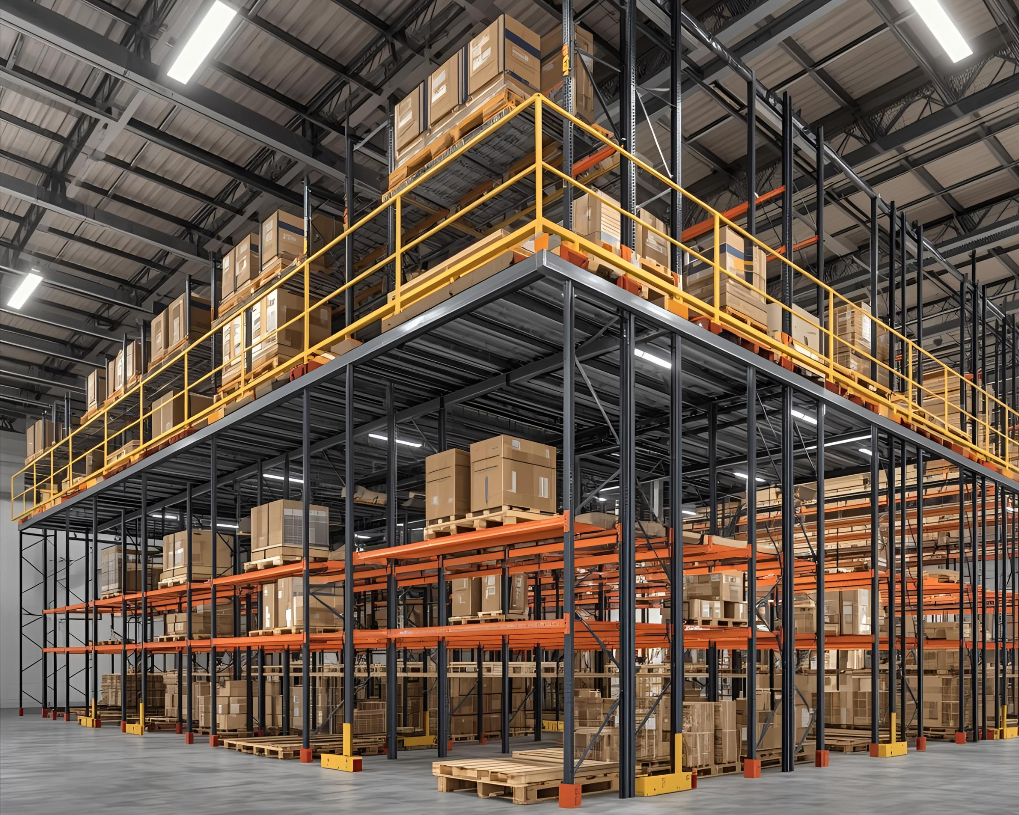 High-density warehouse storage mezzanine floor