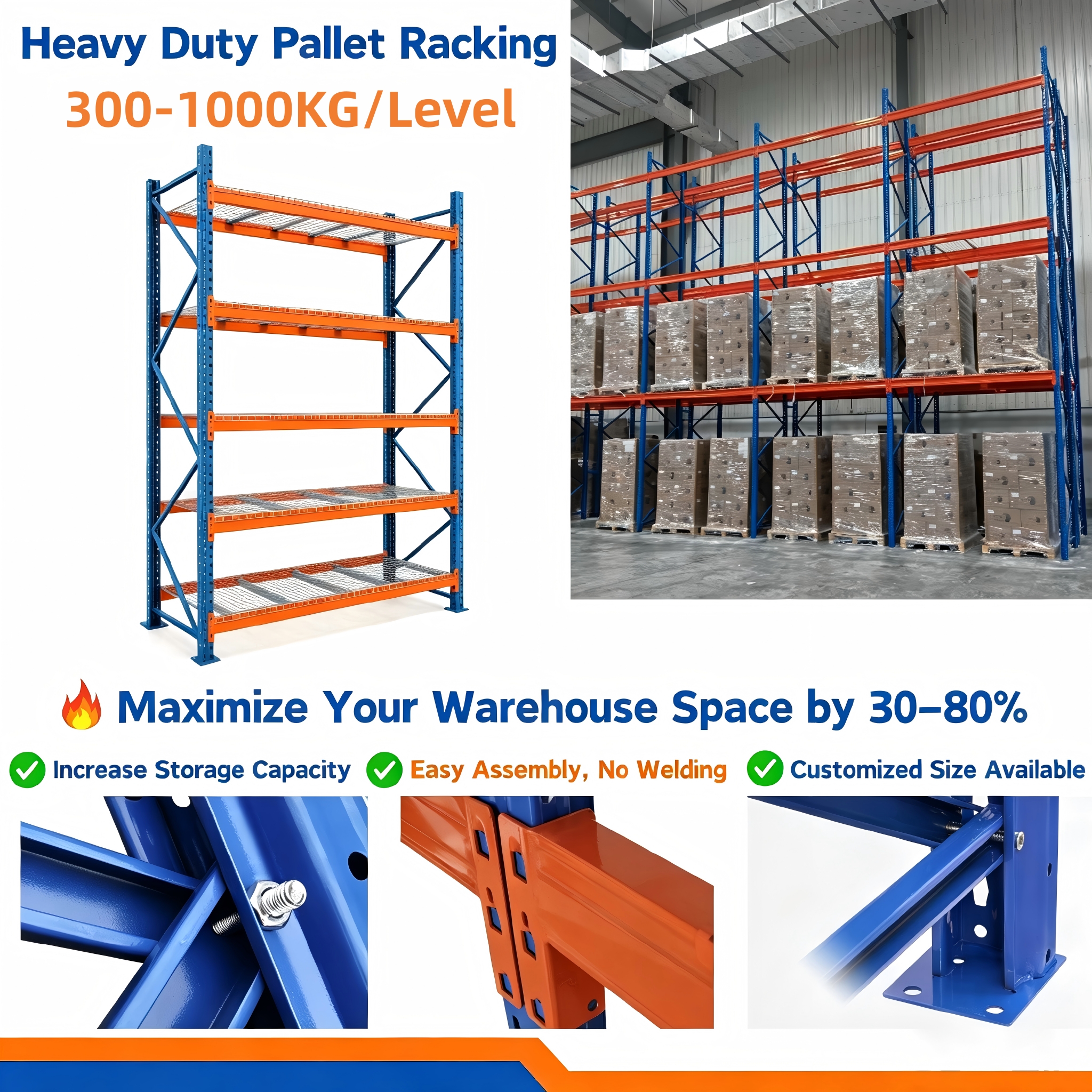 Custom Heavy Duty Industrial Steel 5 Multi-Level Stacking Warehouse Beam Pallet Racking Systemsfor Storage Carpet Roll Display