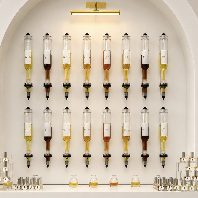 Bulk Order Customized Gold Wall Mount Perfume Disperser 375ml/750ml Essential Oil Display Rack Perfume Bar For Cosmetic Store