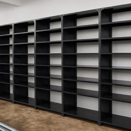 Multi-tier slotted angle shelving mezzanine system