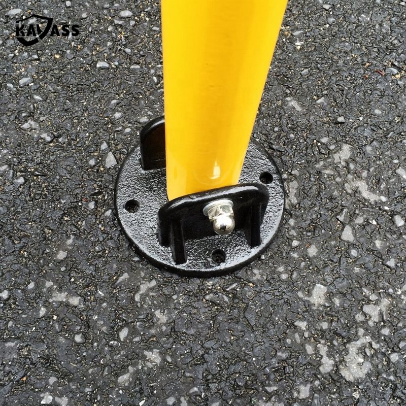 KAVASS Reflective Manual Metal Fold-Down Parking Fold Bollard Lock Post With Heavy Duty Base Pipe With Key Lock