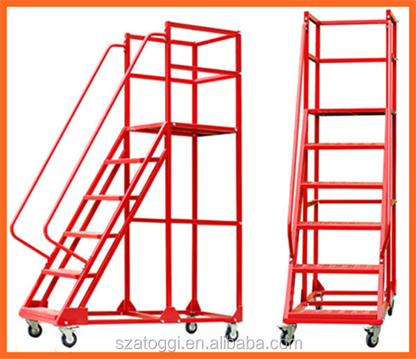 4-Step Rolling Steel Ladder with 1.5m High Platform 200KG Capacity Powder Coated Finish Warehouse Use