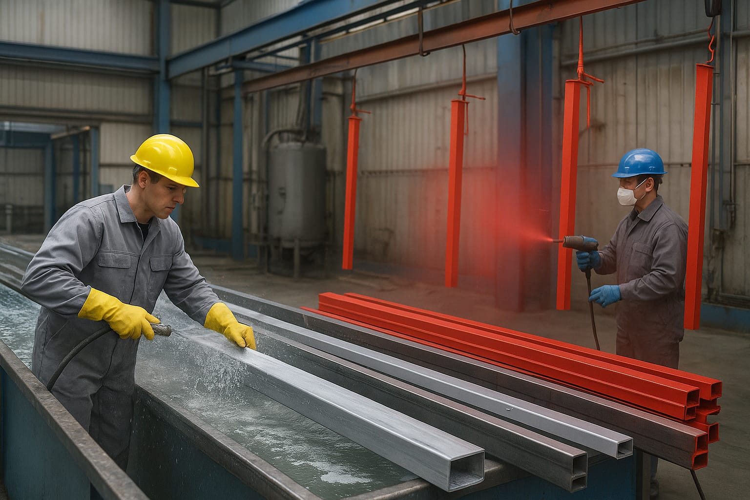 Powder coating and surface preparation of racking components