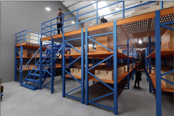 Isometric Mezzanine Floor Engineering Layout for Building Material Storage