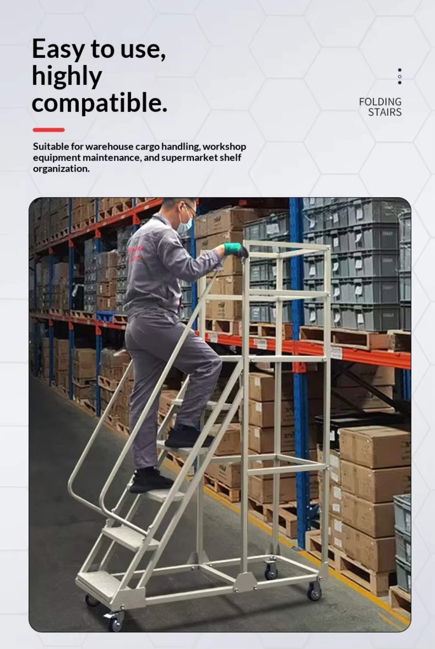 Powder Coated 7 Step Rolling Ladder Warehouse Mobile Platform Stairs 300kg Locking Casters OEM Custom CE SGS ISO 9001