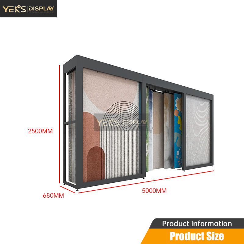 YEKS Heavy Duty Flat Pull Carpet Display Rack With Slide Out Shelves For Rug And Flooring Showroom