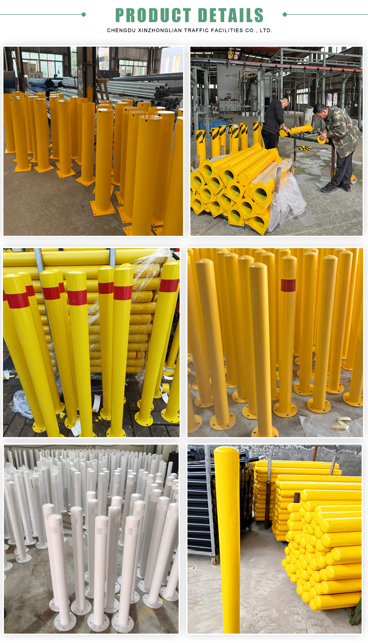 XZL Anti-Collision Yellow Safety Bollard Post Yellow High Visibility Metal Parking Barrier For Garage Driveway Traffic Control