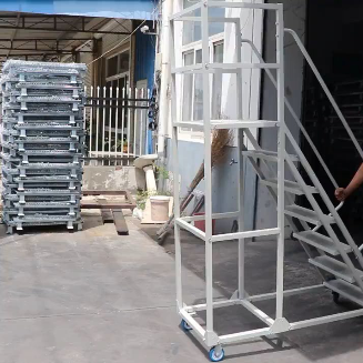 Commercial Mobile Work Platform Ladder Heavy Duty Trolley Guardrail Portable Rolling Stairs For Safe High Reach