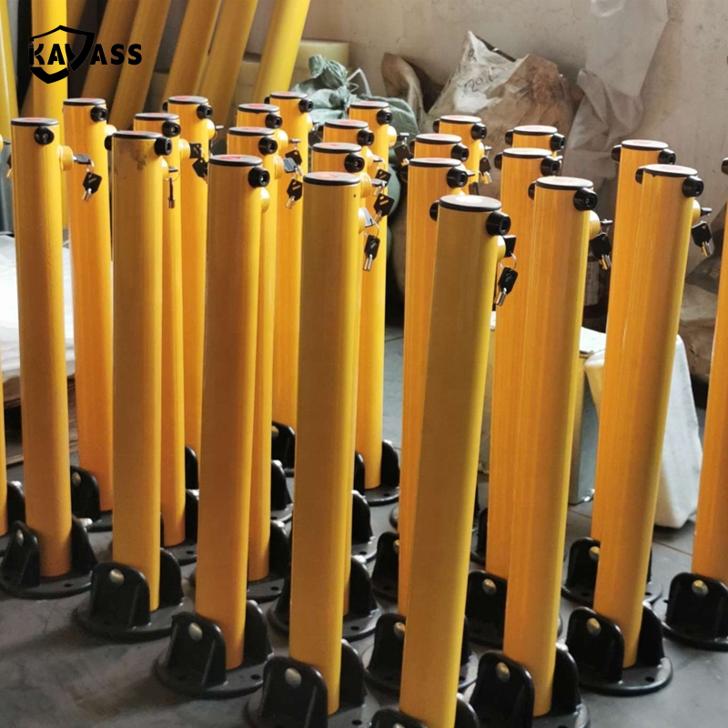 KAVASS Reflective Manual Metal Fold-Down Parking Fold Bollard Lock Post With Heavy Duty Base Pipe With Key Lock
