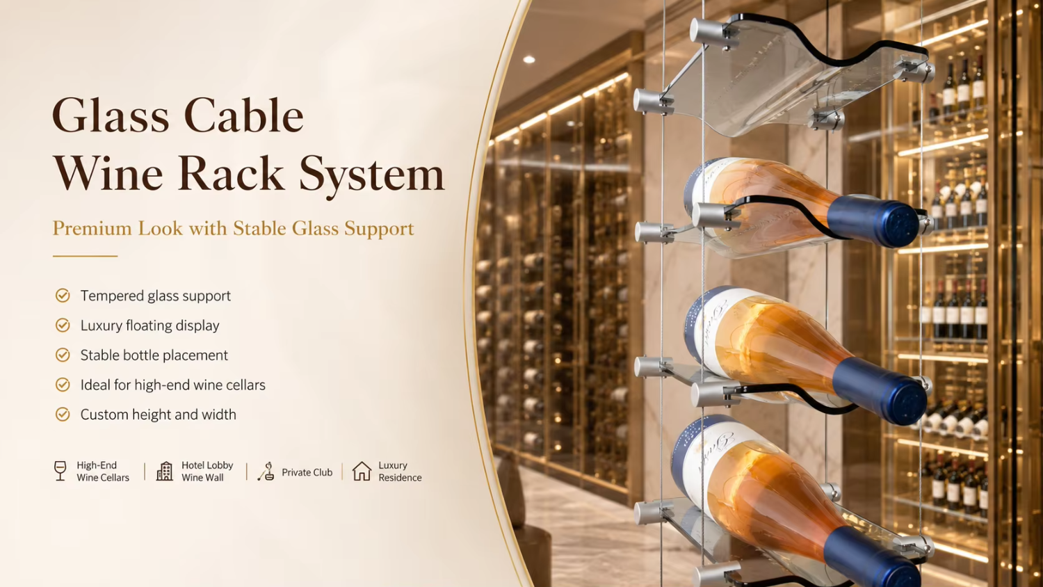 Wine Bar Cabinet Cable Display Rack Restaurant Villa Cellar Wine Wall Cabinet Custom Size Factory Supply
