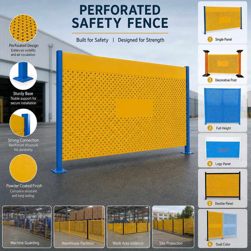 Modular Industrial Safety Fence Perforated Metal Barrier Panel Workshop Divider Factory Equipment Separation Controlled Access