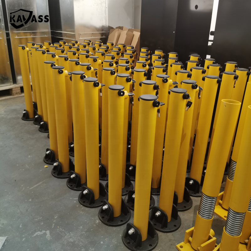 KAVASS Reflective Manual Metal Fold-Down Parking Fold Bollard Lock Post With Heavy Duty Base Pipe With Key Lock
