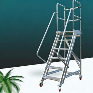Commercial Mobile Work Platform Ladder Heavy Duty Trolley Guardrail Portable Rolling Stairs