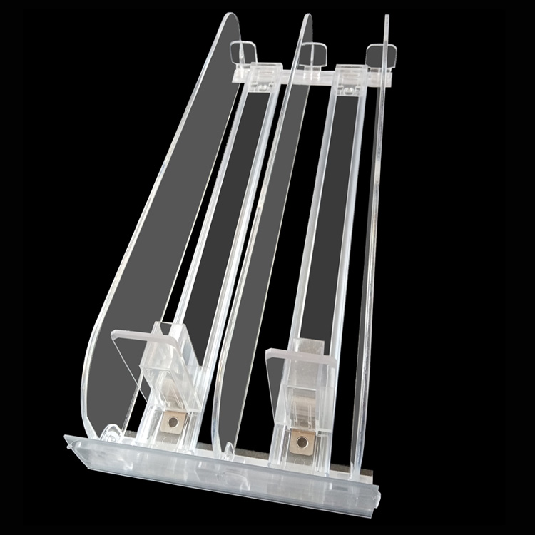 Supermarket Light Duty Double-Sided Automatic Spring Loaded Pusher Rack Shelf Plastic Stainless Steel Adjustable Size CE ROHS
