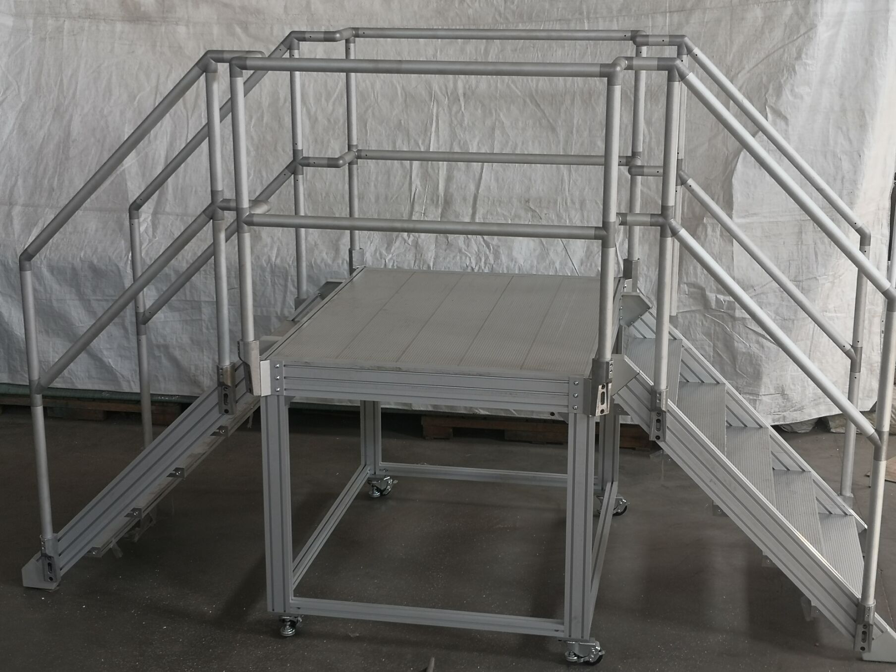 Aluminum Alloy Safety Rolling Mobile Aluminum Working Maintenance Platform Step Ladder With Handrails For Warehouse