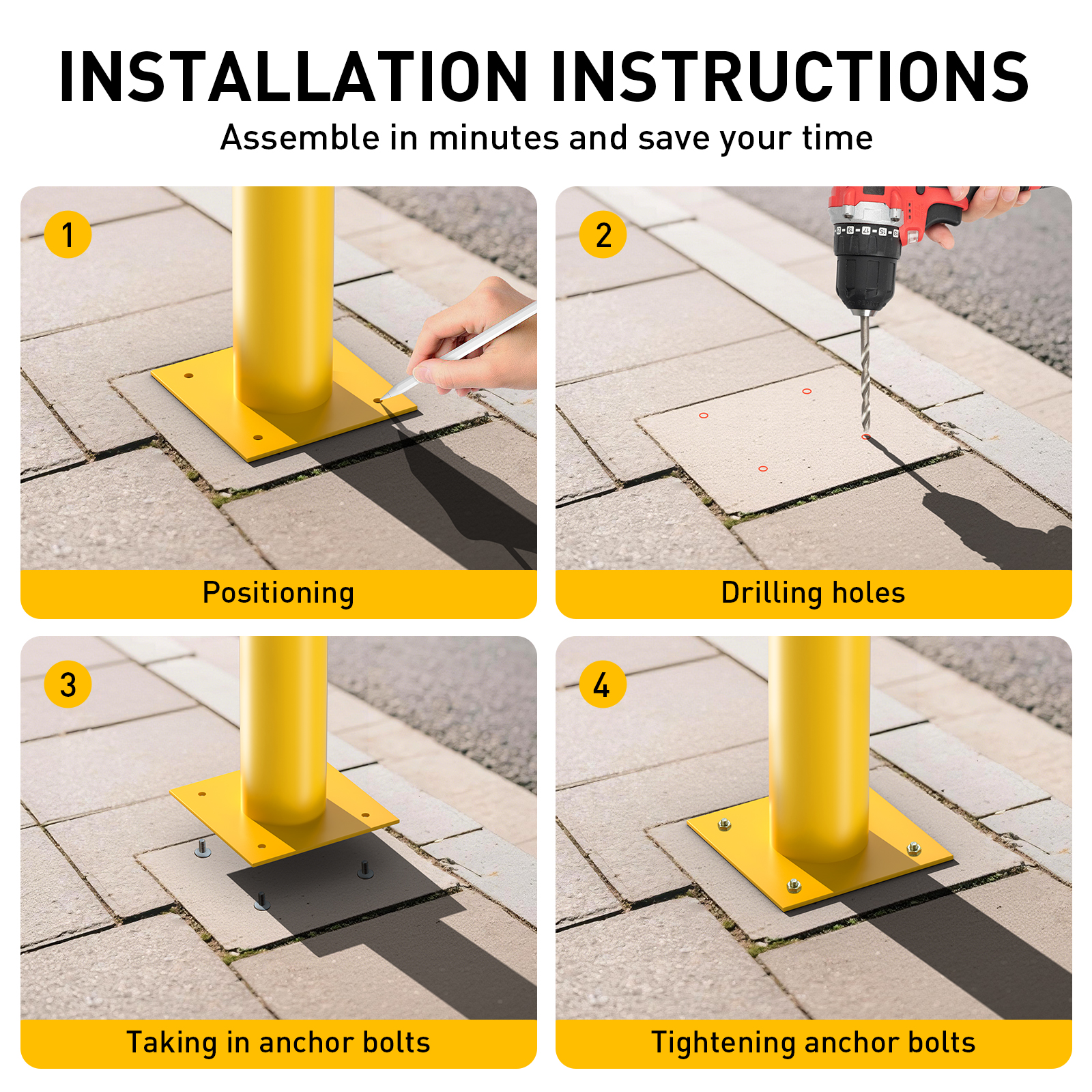 High Quality 42 Inch Heavy Duty Safety Yellow Safety Bollard Stanchions Posts Crowd Control Traffic Barriers for Parking Lot