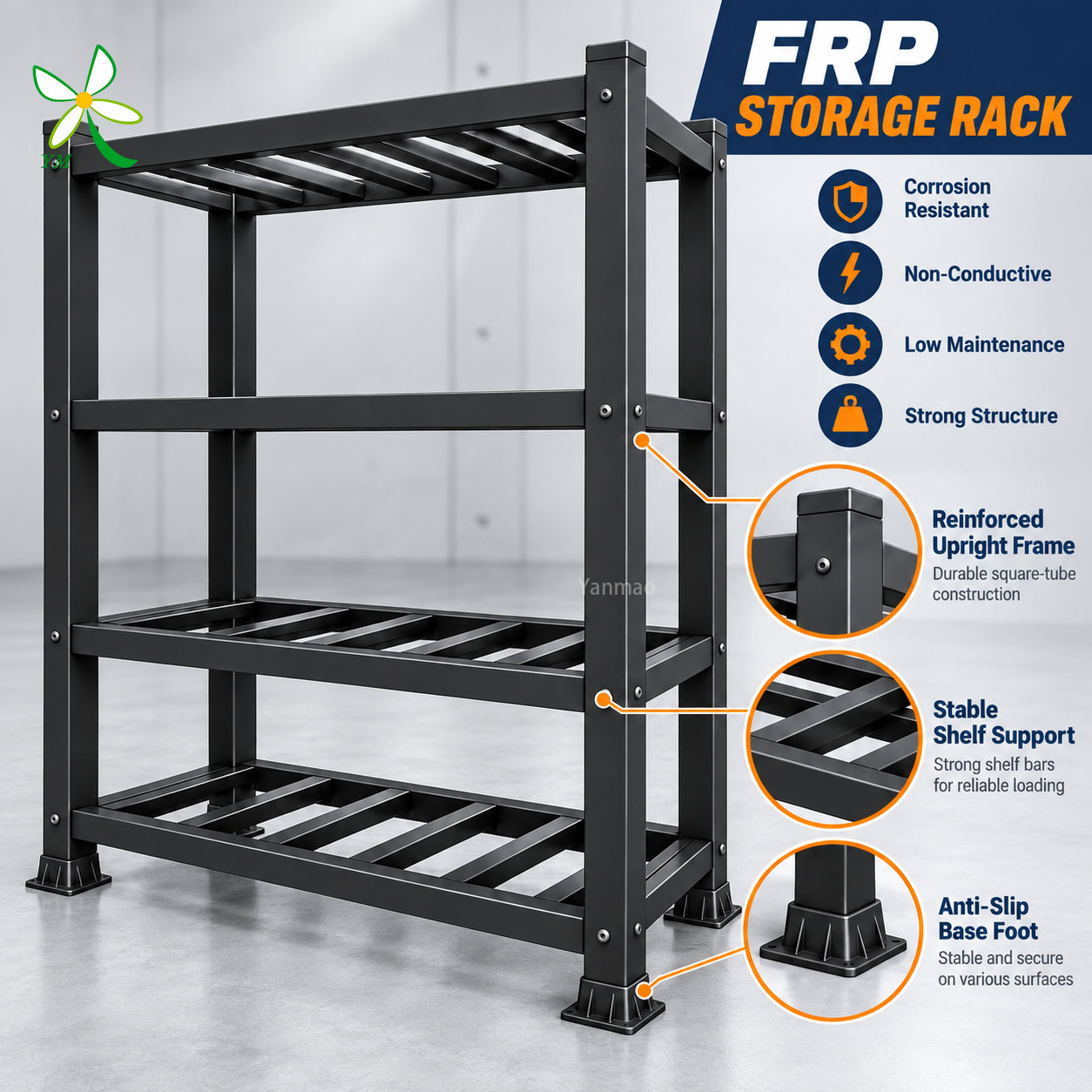 Safety Focused Non Conductive Durable Screw Assembly Electrical Room Storage Shelving FRP Storage Rack Warehouse Rack