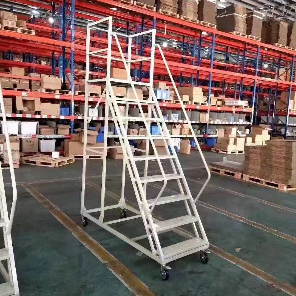Commercial Mobile Work Platform Ladder Heavy Duty Trolley Guardrail Portable Rolling Stairs For Safe High Reach
