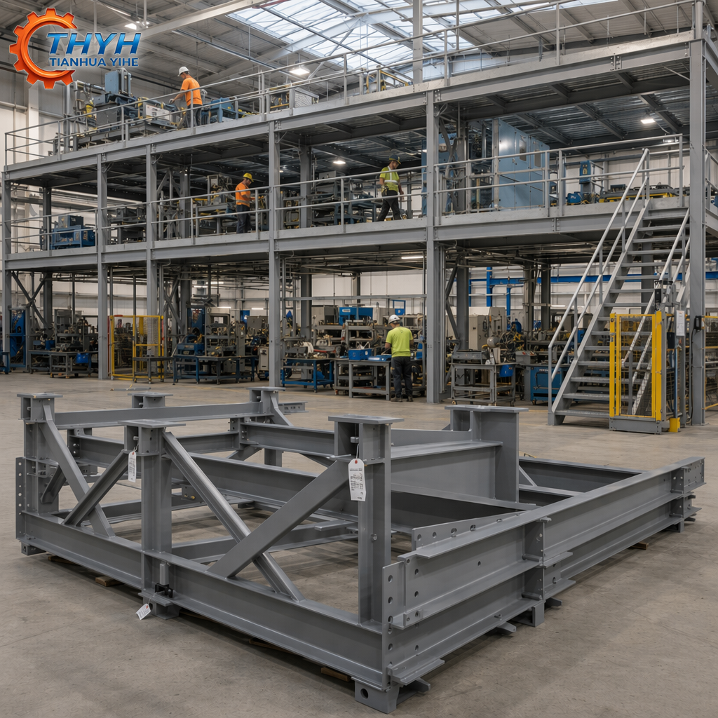 Prefabricated Welded Steel Stainless Steel Mezzanine Floor Module Shot Blasted Anti-Corrosion Painted Fabrication