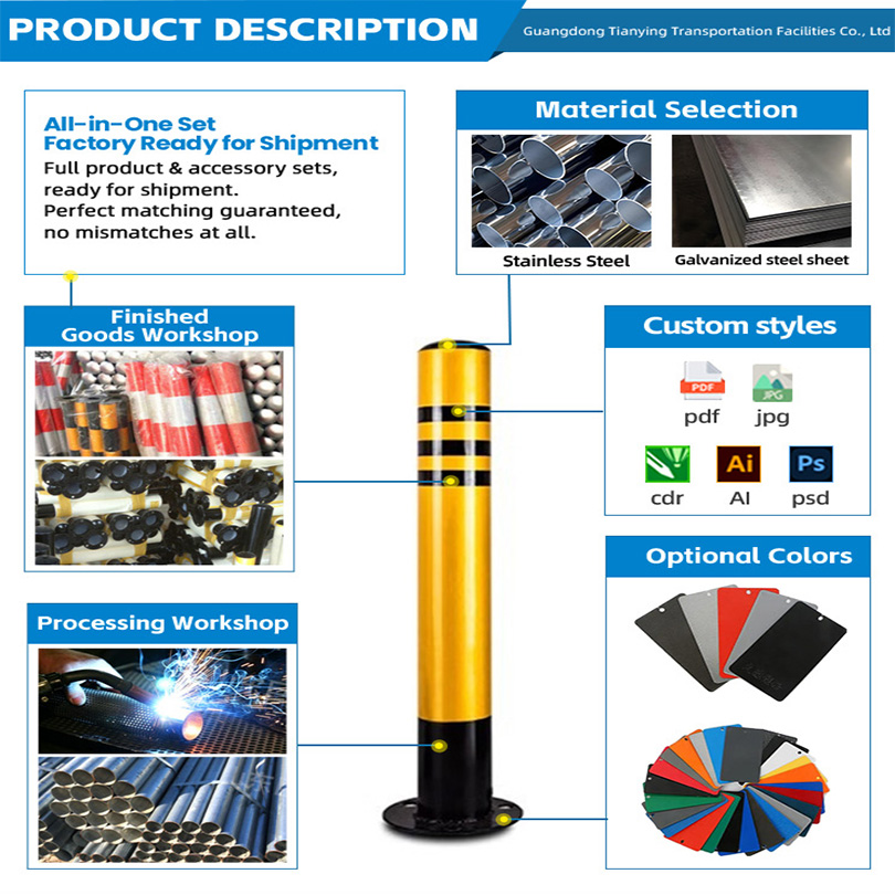 Industrial Grade 5-16MM Steel Reflective Engineer Grade Safety Bollard Barriers Fixed Base Plate Warning Post Durable Customized