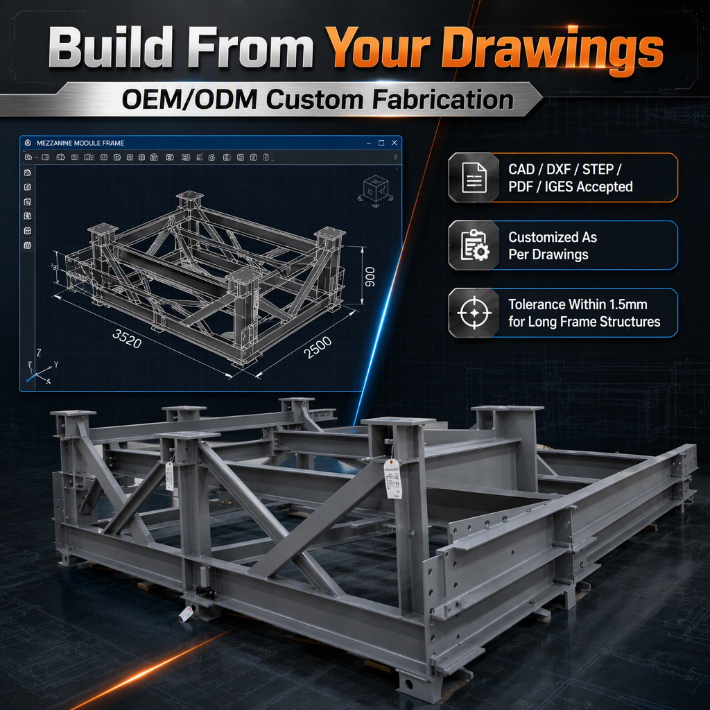 Prefabricated Welded Steel Stainless Steel Mezzanine Floor Module Shot Blasted Anti-Corrosion Painted Fabrication