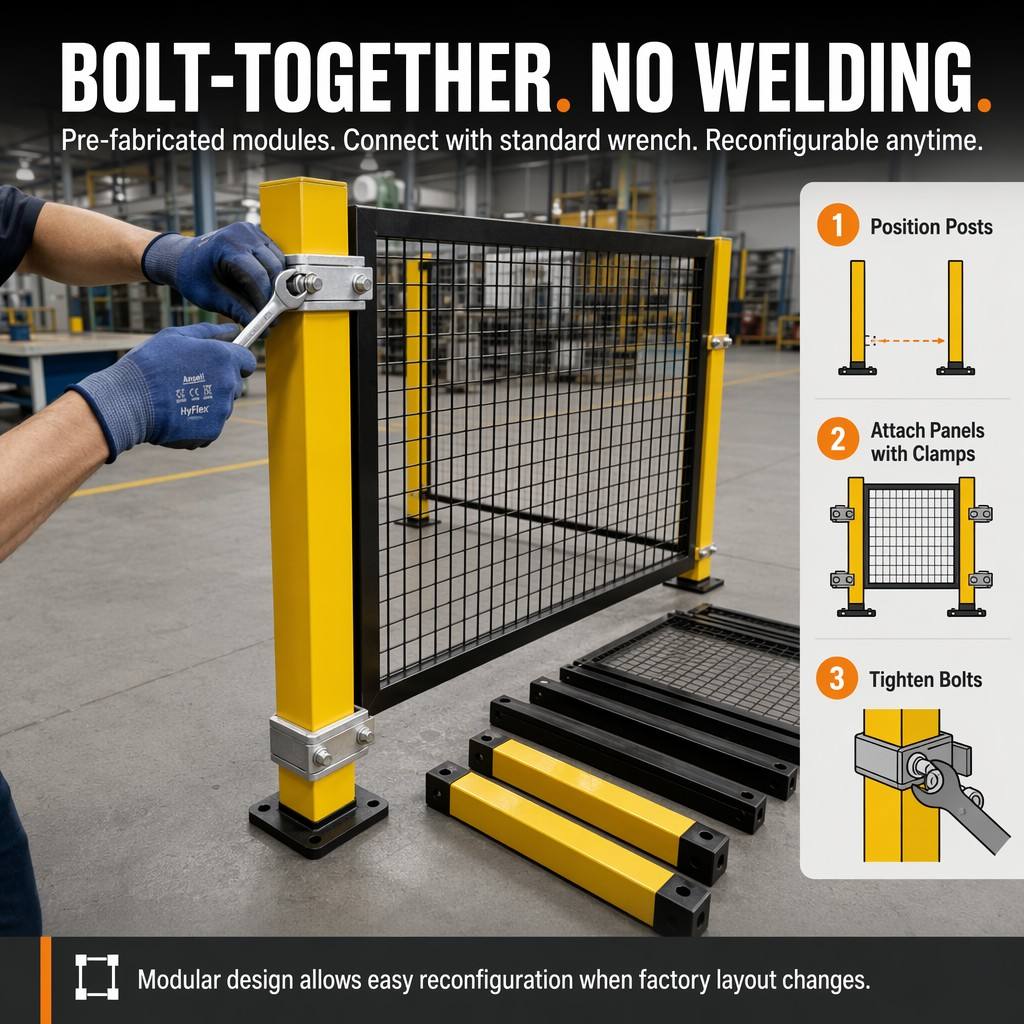 Modular Industrial Safety Fence Q235 Carbon Steel Machine Guard Workshop Partition Fencing Galvanized UV Resistant Custom Size