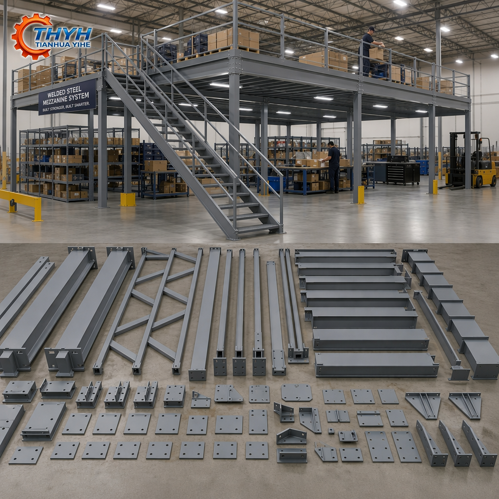 Prefabricated Welded Steel Stainless Steel Mezzanine Floor Module Shot Blasted Anti-Corrosion Painted Fabrication