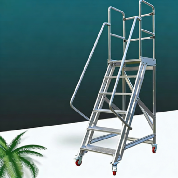 Commercial Mobile Work Platform Ladder Heavy Duty Trolley Guardrail Portable Rolling Stairs For Safe High Reach