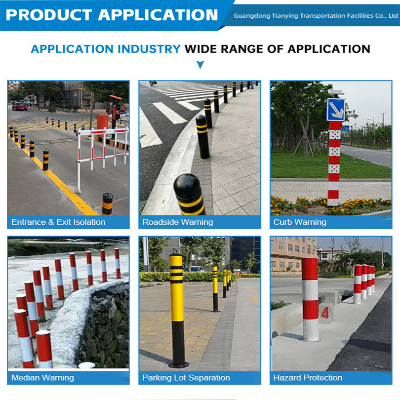 Industrial Grade 5-16MM Steel Reflective Engineer Grade Safety Bollard Barriers Fixed Base Plate Warning Post Durable Customized