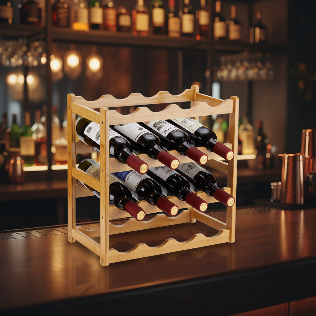 ZYTH 4-Tier Bamboo Wine Rack Modern Multi-Purpose Sturdy Durable Countertop Storage Cabinet for Home Bar Kitchen