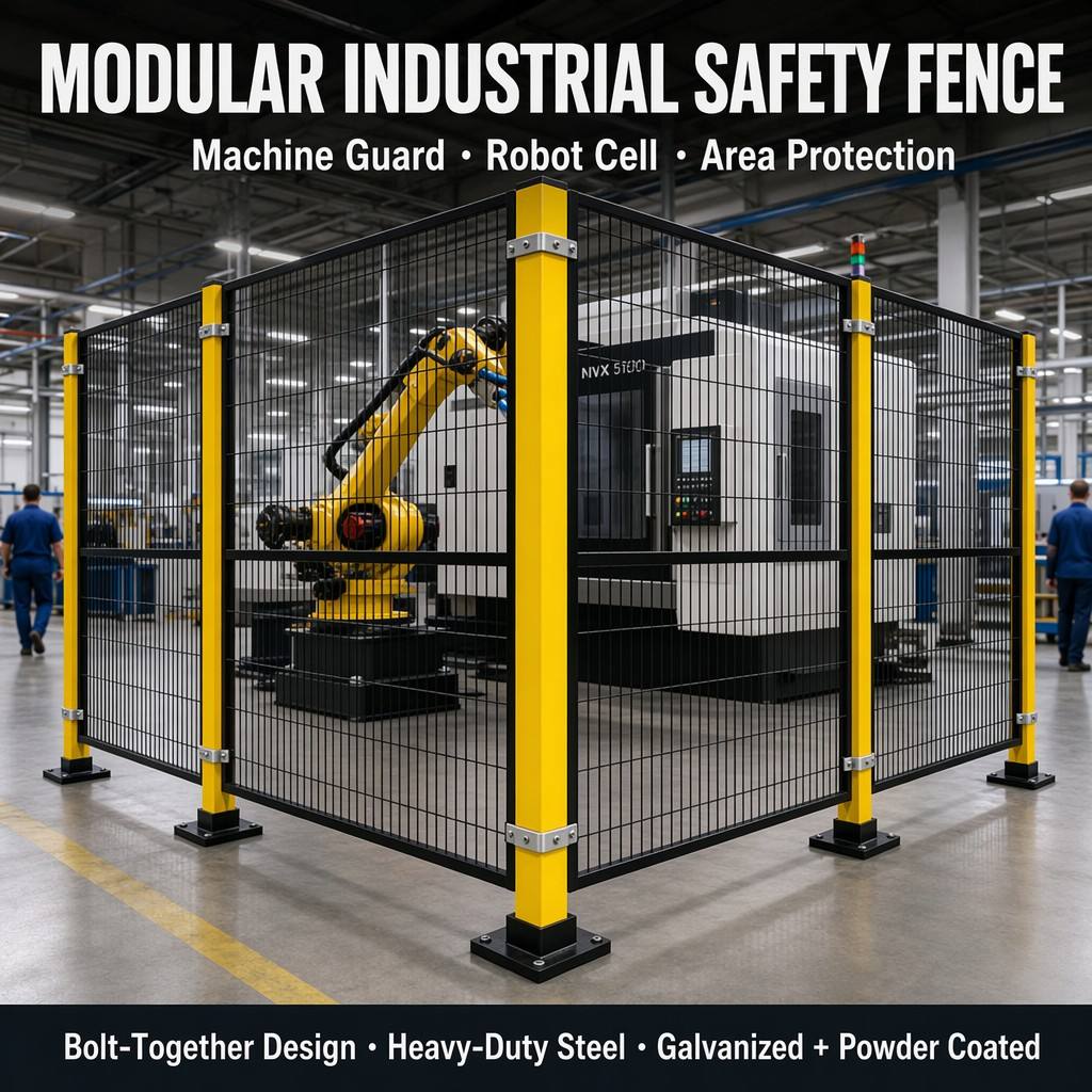 Modular Industrial Safety Fence Q235 Carbon Steel Machine Guard Workshop Partition Fencing Galvanized UV Resistant Custom Size