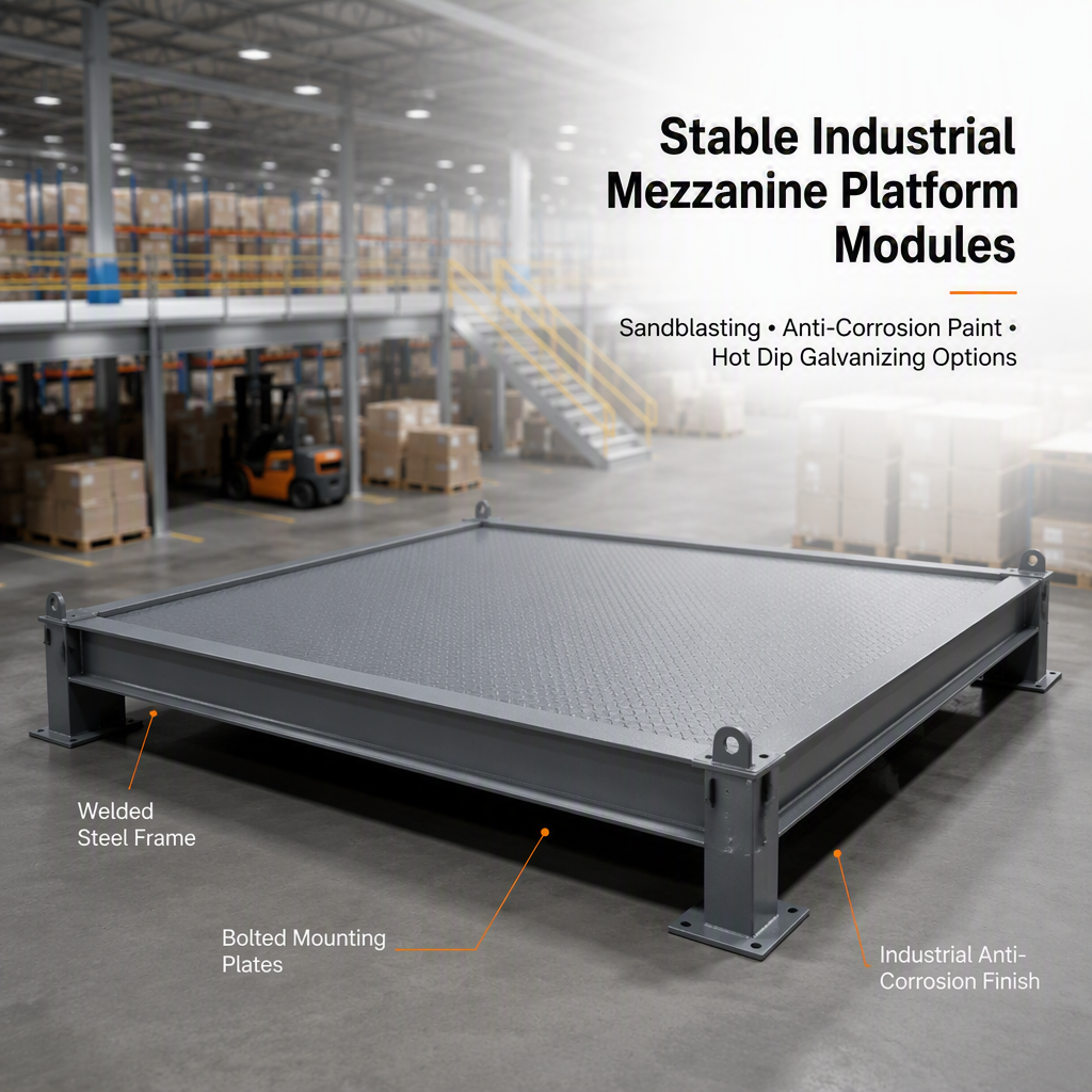 Prefabricated Welded Steel Stainless Steel Mezzanine Floor Module Shot Blasted Anti-Corrosion Painted Fabrication