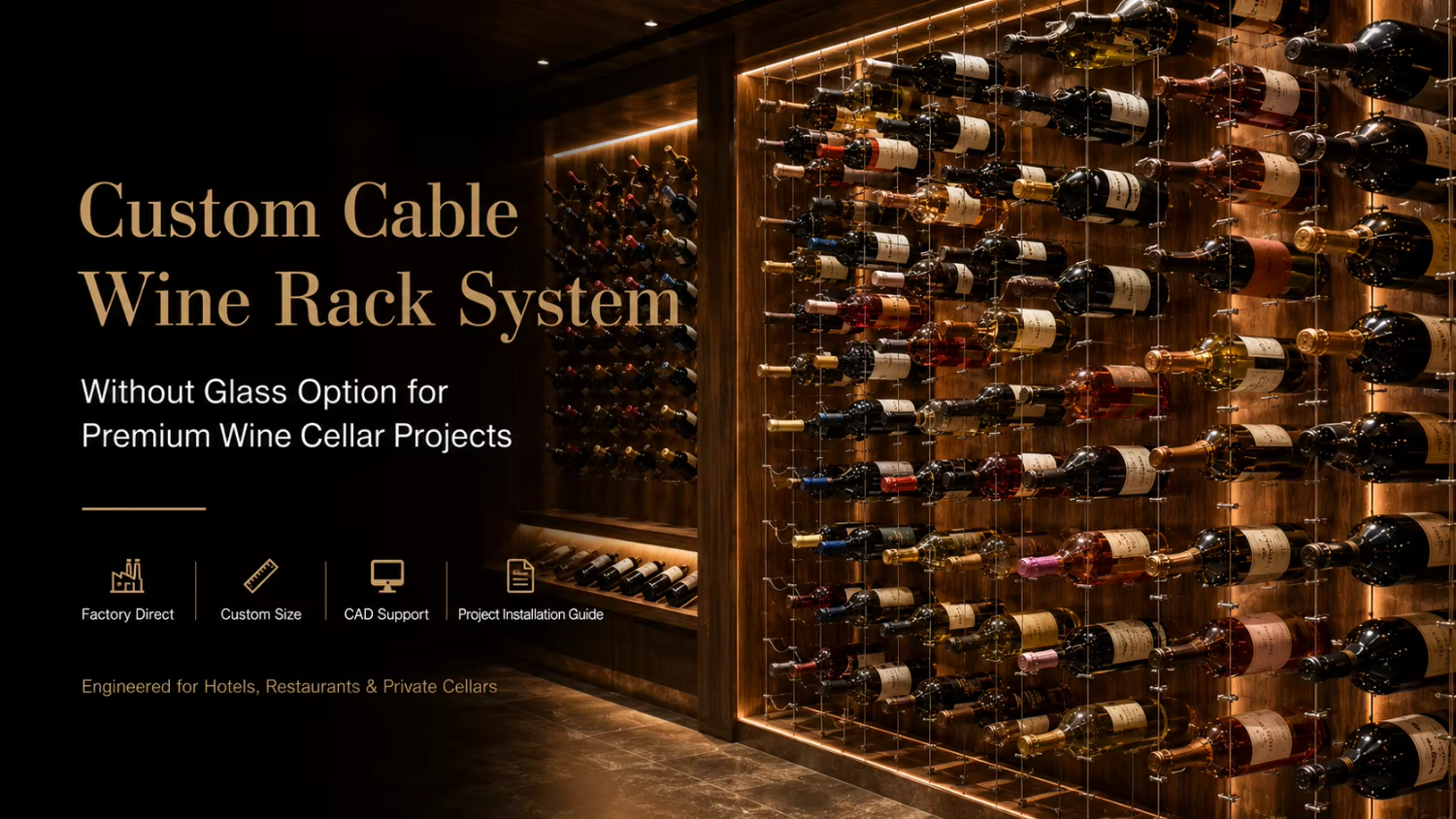 Wine Bar Cabinet Cable Display Rack Restaurant Villa Cellar Wine Wall Cabinet Custom Size Factory Supply