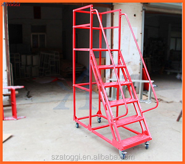4-Step Rolling Steel Ladder with 1.5m High Platform 200KG Capacity Powder Coated Finish Warehouse Use