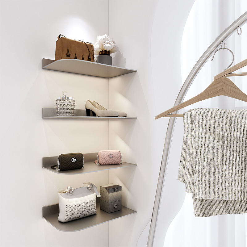 Easy to Assemble Multilayer Stainless Steel Floating Shelves Wall Mounted Clothing Display Rack