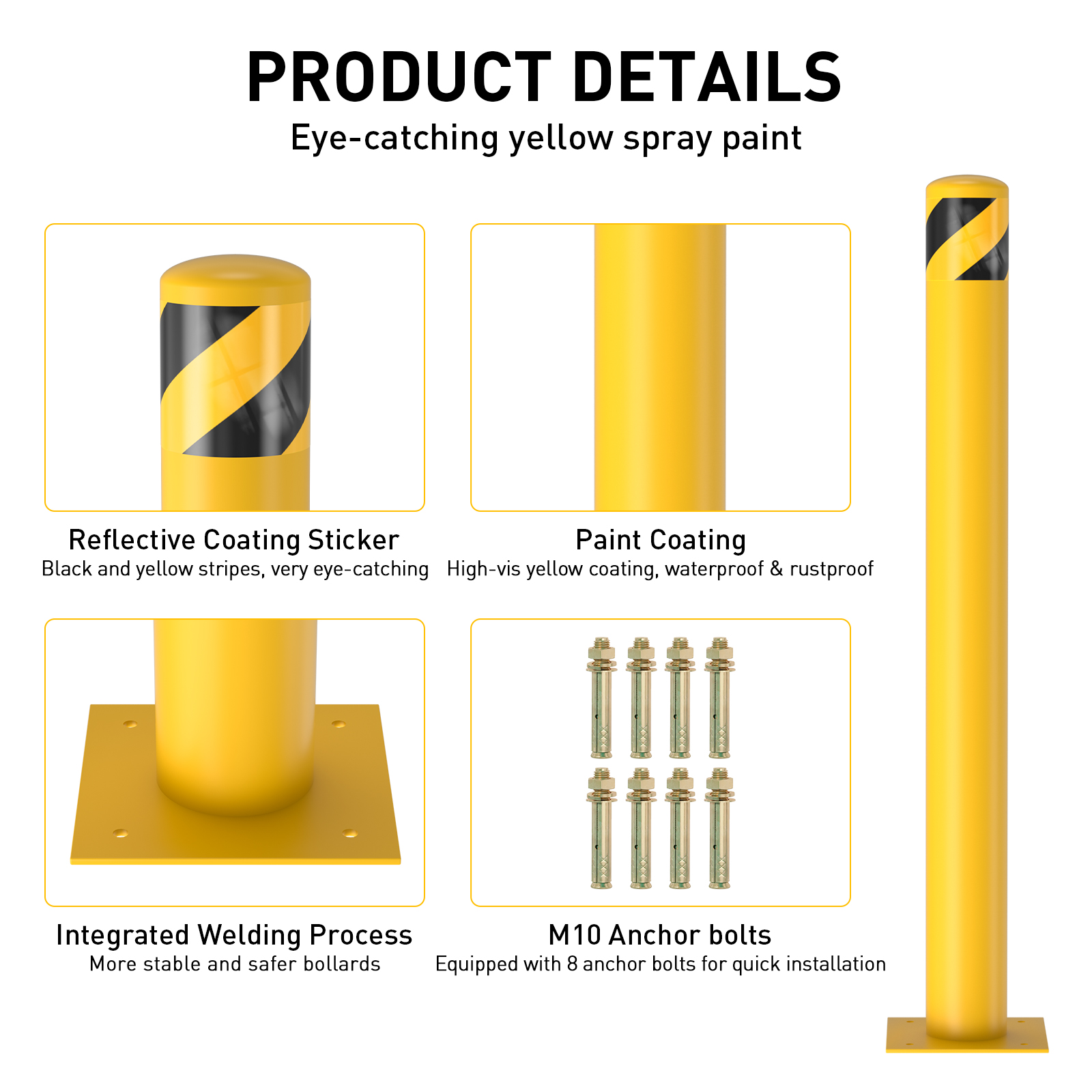High Quality 42 Inch Heavy Duty Safety Yellow Safety Bollard Stanchions Posts Crowd Control Traffic Barriers for Parking Lot