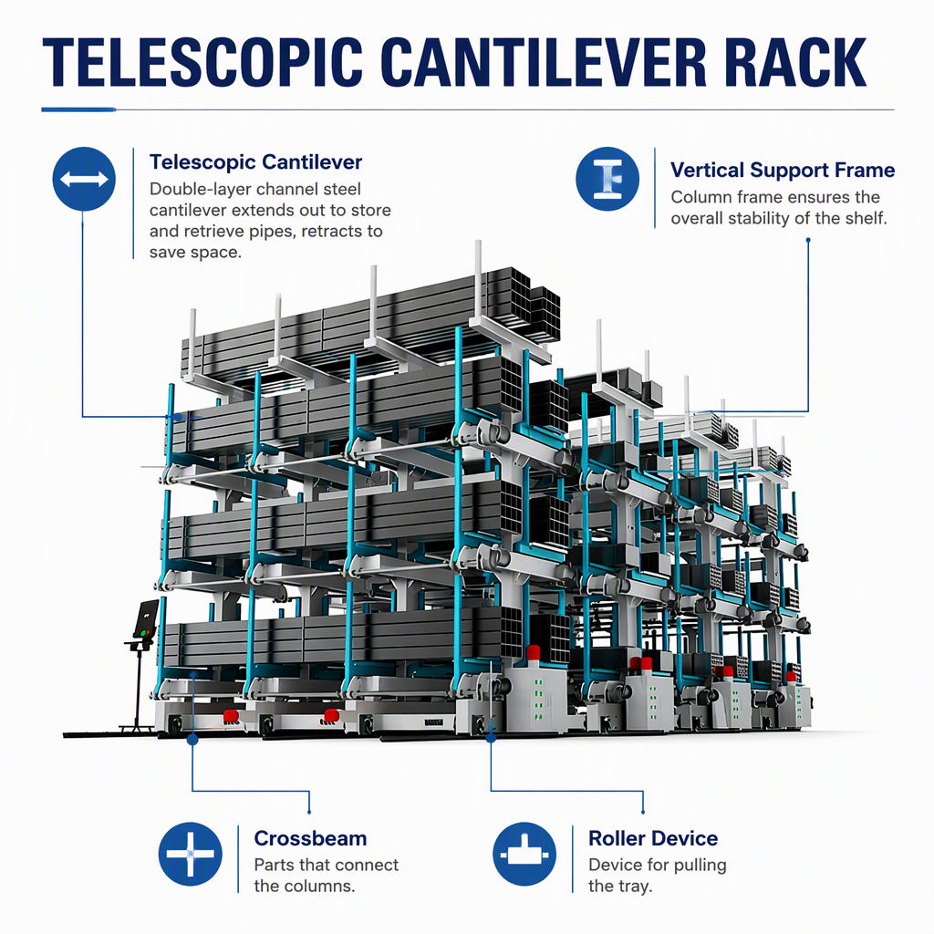 Electric Mobile Rail-Type Telescopic Cantilever Rack Detail