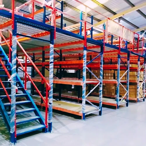 Heavy duty rack supported mezzanine floor with catwalk walkway