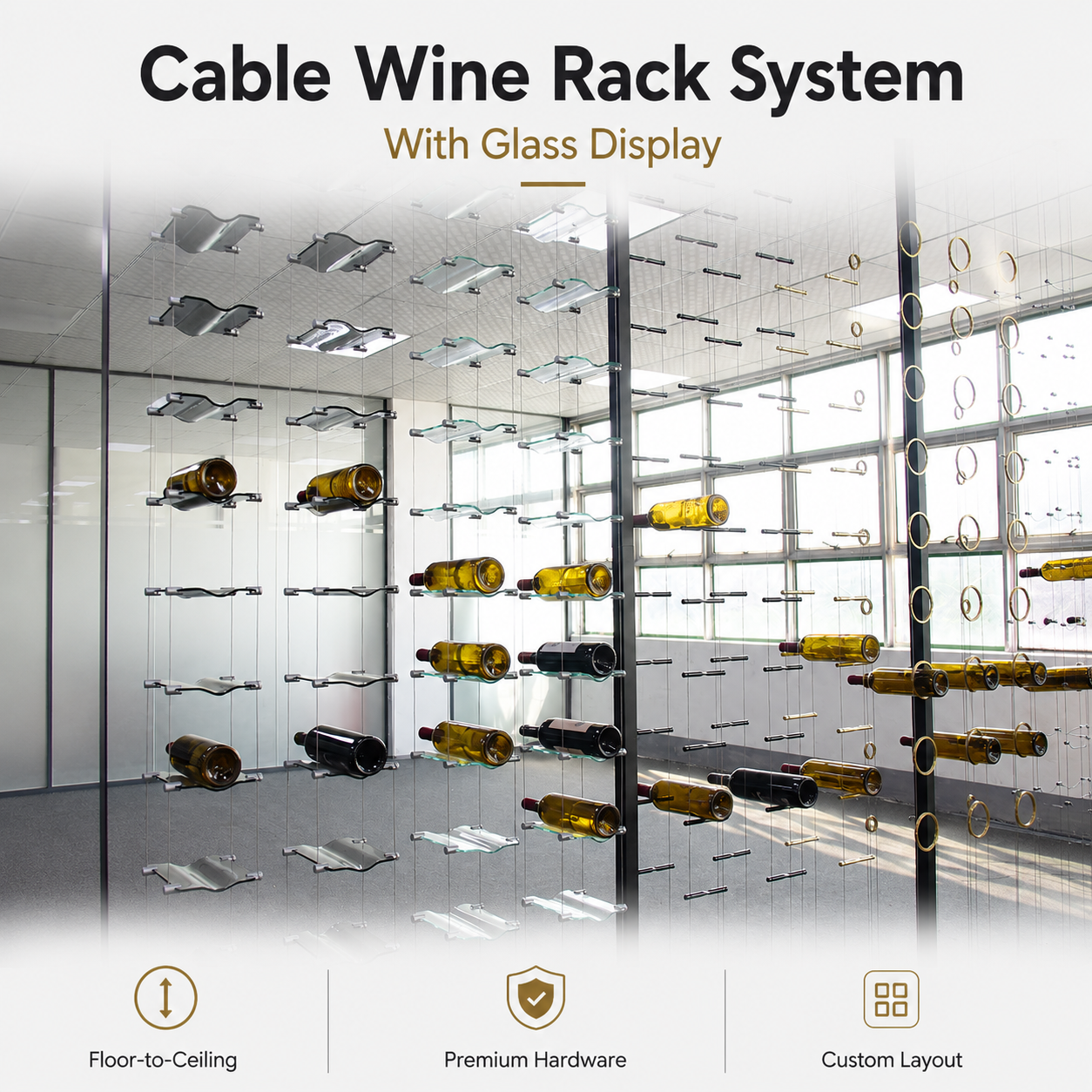 Wine Bar Cabinet Cable Display Rack Restaurant Villa Cellar Wine Wall Cabinet Custom Size Factory Supply