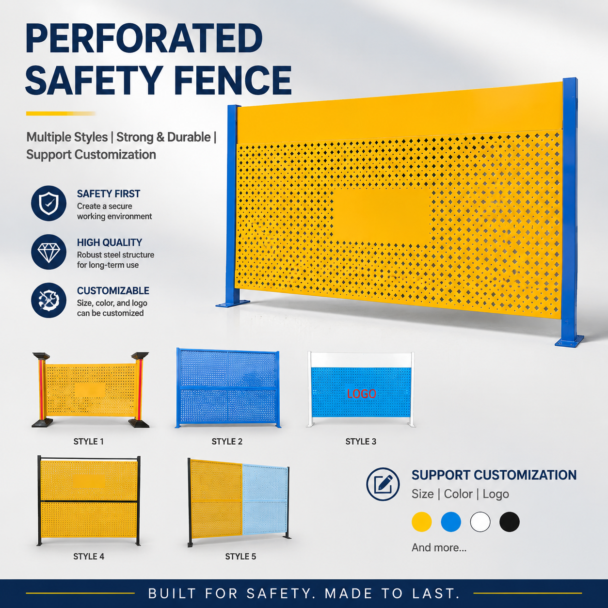 Modular Industrial Safety Fence Perforated Metal Barrier Panel Workshop Divider Factory Equipment Separation Controlled Access