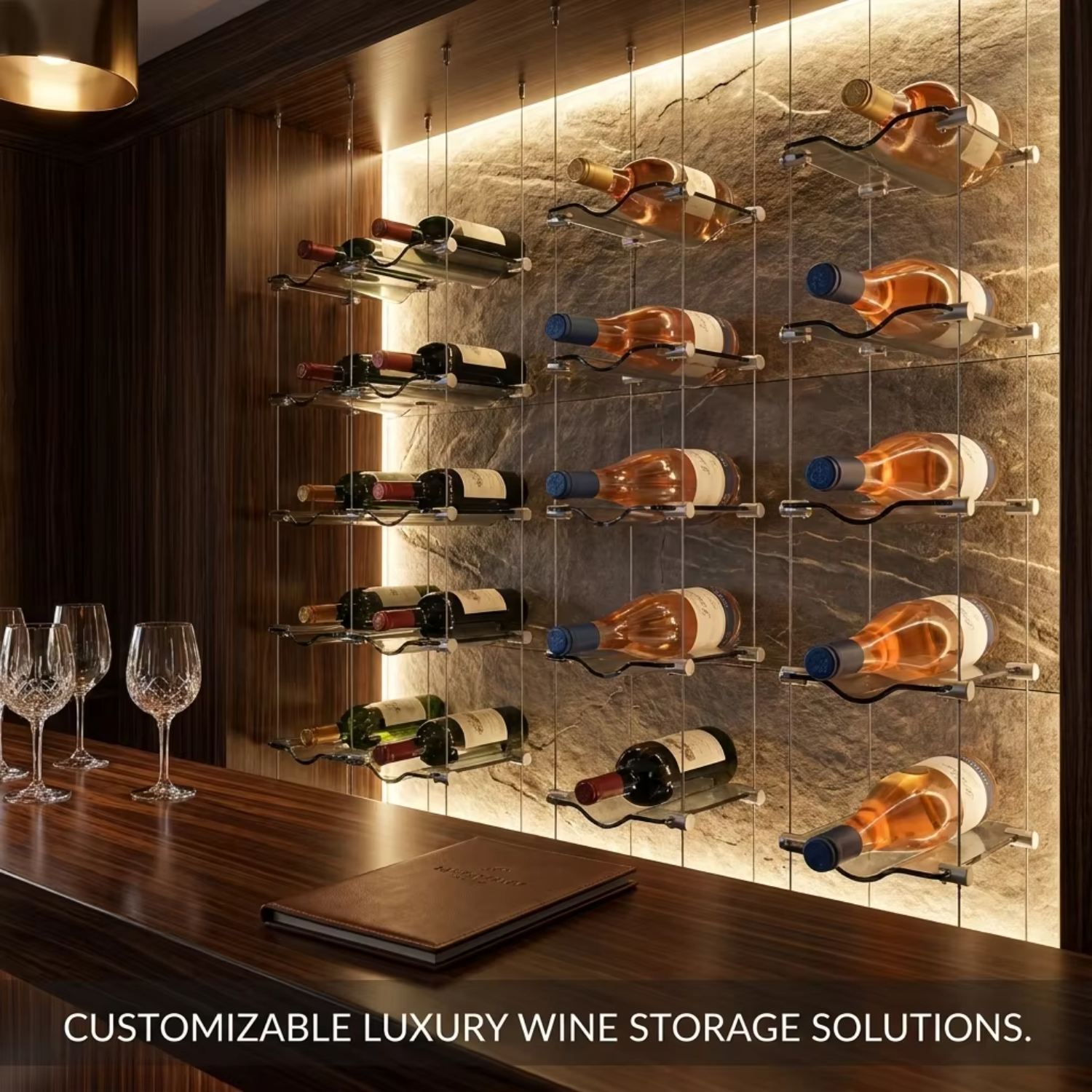 Wine Bar Cabinet Cable Display Rack Restaurant Villa Cellar Wine Wall Cabinet Custom Size Factory Supply