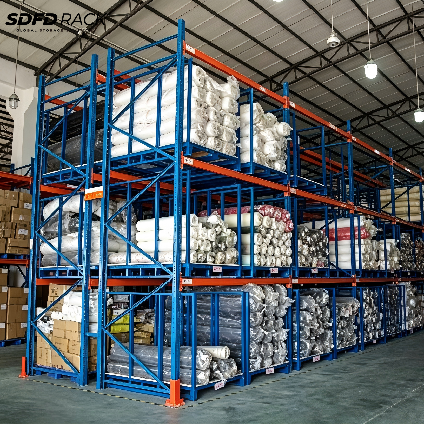 Custom Heavy Duty Industrial Steel 5 Multi-Level Stacking Warehouse Beam Pallet Racking Systemsfor Storage Carpet Roll Display
