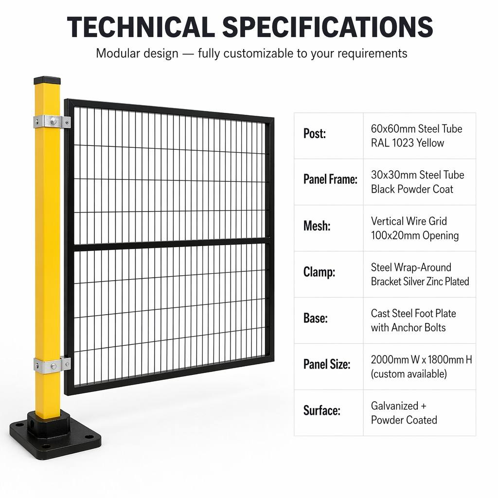 Modular Industrial Safety Fence Q235 Carbon Steel Machine Guard Workshop Partition Fencing Galvanized UV Resistant Custom Size