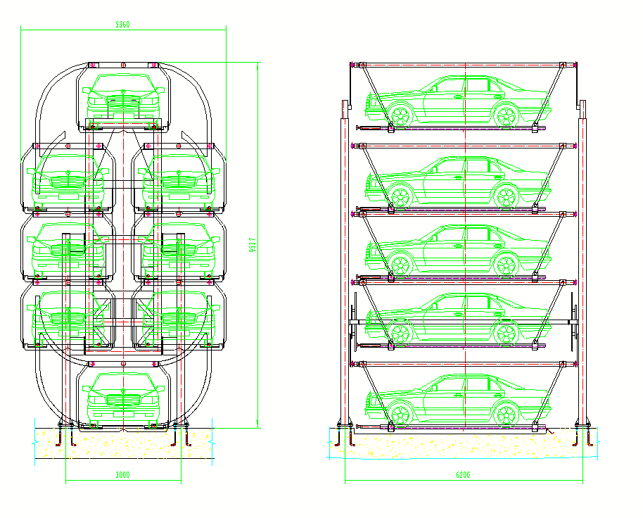 5 Floros 8 Parking Spaces Smart Multi-level Automatic Storage Car Rotary Parking Garage Touch Screen Operation 2350KGS Capacity