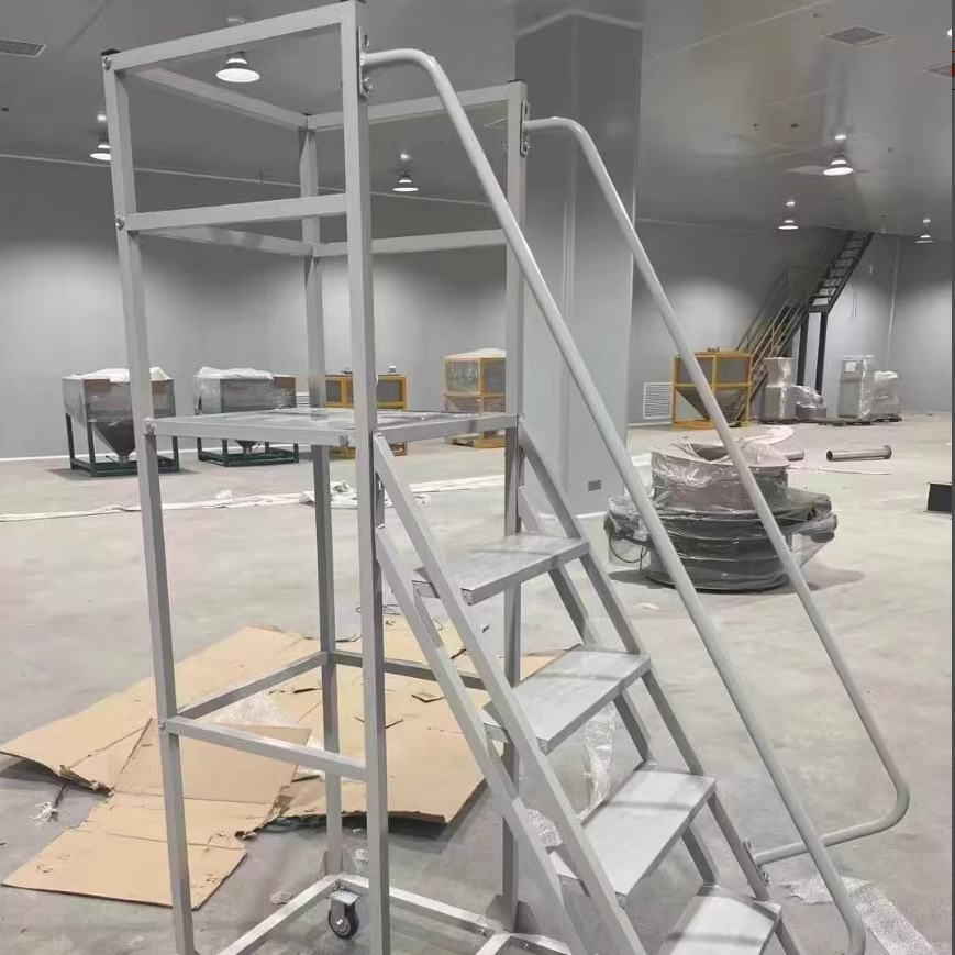 Commercial Mobile Work Platform Ladder Heavy Duty Trolley Guardrail Portable Rolling Stairs For Safe High Reach
