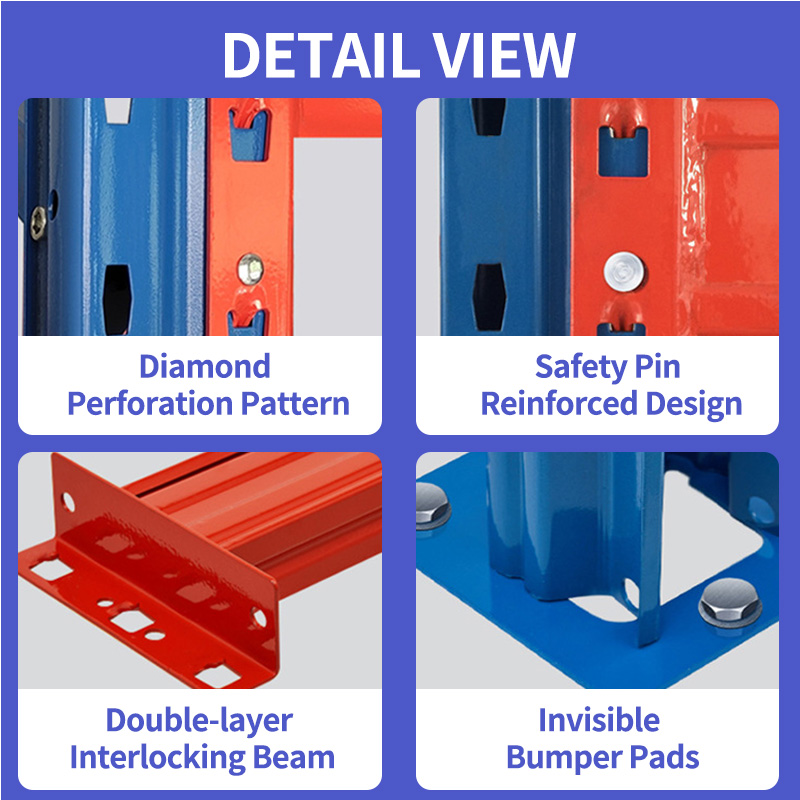 Snap Together Cold Rolled Steel 3-Layer Heavy Duty Clip Type Warehouse Shelving Racking with Card Slot Assembly and Beam Shelf