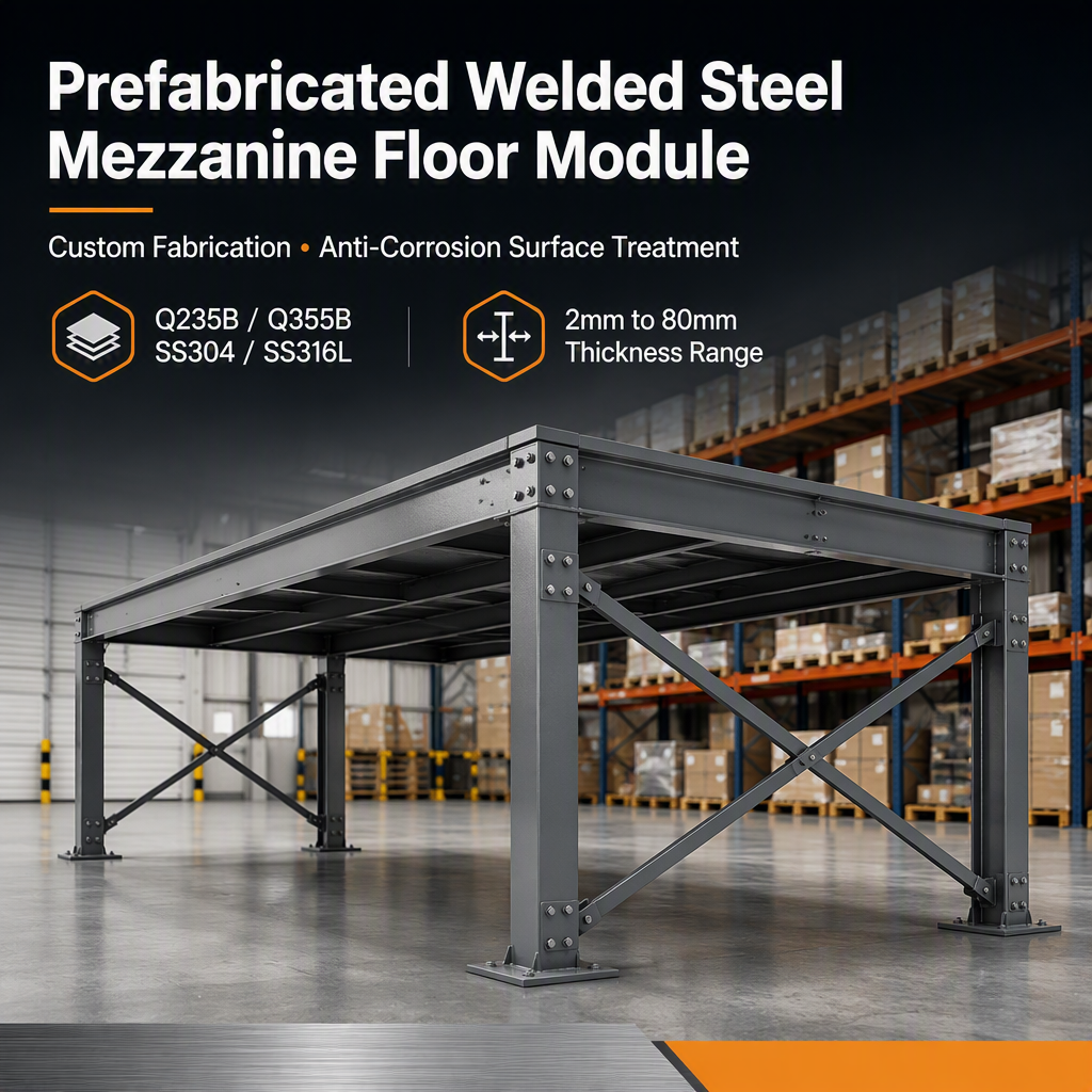 Prefabricated Welded Steel Stainless Steel Mezzanine Floor Module Shot Blasted Anti-Corrosion Painted Fabrication